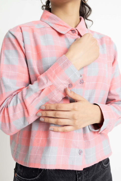 The Pink Boxy Crop Check Shirt